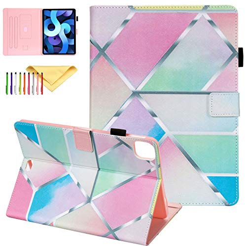 Uliking Fit iPad Air 4 Hülle 2020 (10,9 Zoll), Hülle für iPad Pro 11 2020/2018, Premium PU Leder Anti-Scratch Verstellbarer Ständer Auto Sleep Wake Smart Case für iPad Air 4th Gen 2020, Grid Marble