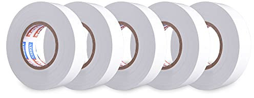 Nastro Isolante ADHES, Bianco, Fortemente Adesivo, 1,9 cm X 20 m, 5 Rotoli