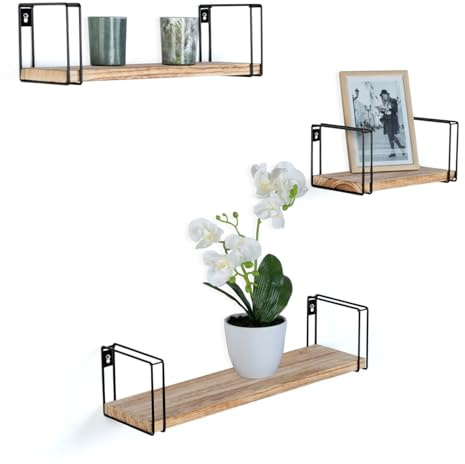 IDMarket - Lot de 3 étagères murales Lily Bois et métal Design Industriel