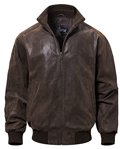 FLAVOR Veste Bomber en Cuir Véritable pour Homme Coupe Décontractée (Marron Foncé, XL)