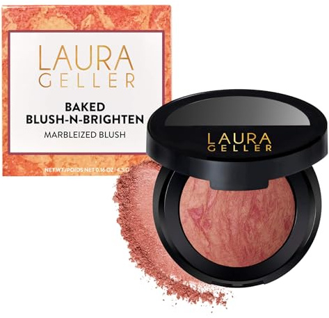 LAURA GELLER NEW YORK Baked Blush-n-Brighten Marbleized Blush for Cheeks - Natural Finish - Buildable Color (108 Tropical Peach)