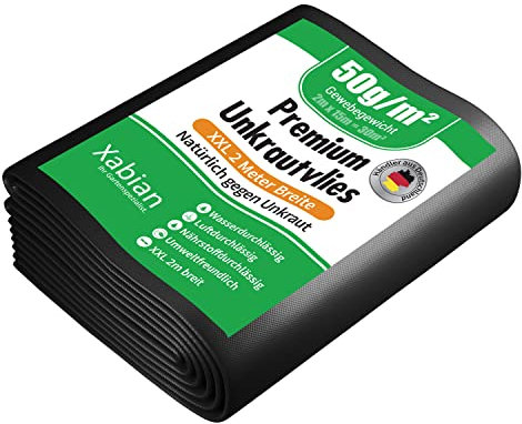 Xabian Anti Unkrautvlies 50g/m² Gartenvlies 15m x 2m = 30m² I Unkrautfolie wasserdurchlässig schwarz, Unkrautflies mit hoher UV-Stabilisierung - reißfest