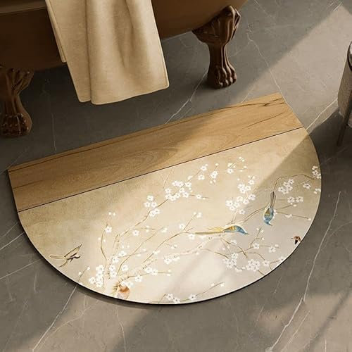 Badezimmerteppich Pflaume Bossom Badematte rutschfest,Weiche Badteppich,Badvorleger Duschvorleger,Teppich Badezimmer Waschbar,Bad Teppich Flauschig 60×90cm