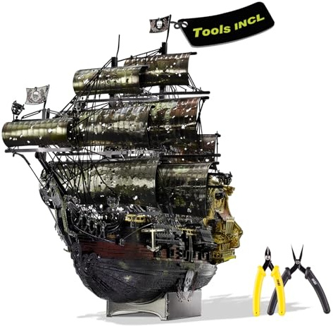 Piececool 3D Metal Puzzles for Adults, The Queen Anne's Revenge Pirate Ship Model Kits with DIY Tools Set, Metal Models Building Craft Kits, Creative Gifts Home Decor.