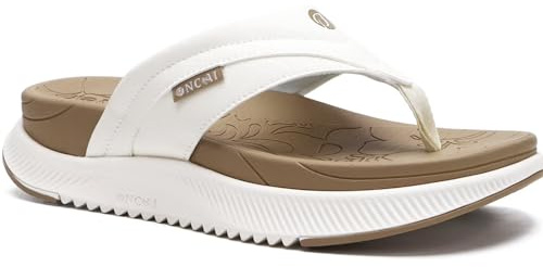 ONCAI Infradito ortopedico donne con arco di sostegno signore sandali ortopedici recupero confortevole fascite plantare scivolare su Interno Esterno casual estate Bianco E Beige dimensioni 38.5
