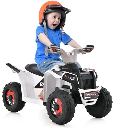 COSTWAY 6V Kids Ride on Car, Battery-powered Quad Bike ATV with All-Terrain Wheels and Forward & Backward Control, Electric 4 Wheels Vehicle Toy for Boys Girls (White)