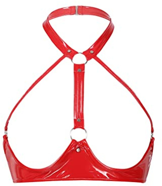 Aislor Sujetador Erótico Abierto para Mujeres Sexy Bra Sujetador de Encaje See-Through Cuello Halter Lencería Erótica Ropa Interior Sexy Rojo B M