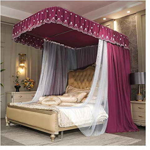 Prinzessinnen-Bettvorhang-Baldachin für Mädchen, 4 Eckpfosten-Betthimmel mit U-förmiger Halterung, Bettdekoration, 3 Öffnungen, Moskitonetz für King-Size-Bett und großes Queen-Size-Bett (Grö
