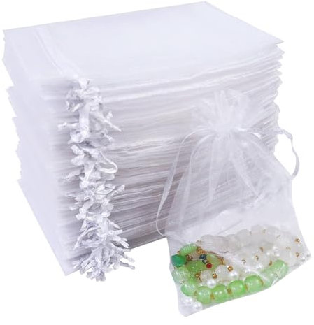 Quelcc 100 Stück Organzasäckchen 10x15CM, Weiß Geschenk- und Schmuckbeutel, Lavendelsäckchen für Hochzeit, Geburtstag, Weihnachten