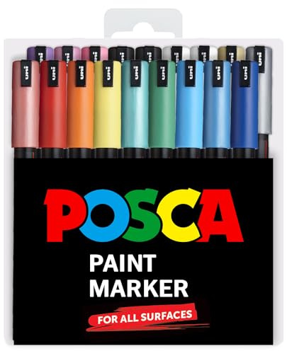 Posca Water Based Permanent Marker Paint Pen - Multi Surface Use - PC-1MR 0.7mm Nib Ultra Fine - Plastic Gift Wallet of 18 Pens with Extra Black and White