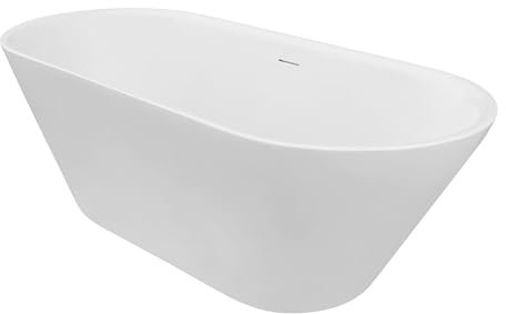 Schulte freistehende Badewanne Isla 150x75 cm, Komplettset, doppelwandige Konstruktion, Sanitäracryl Weiß, moderne Standbadewanne inkl. Fußgestell, Push-Up Ablaufgarnitur und Schlitzüberlauf