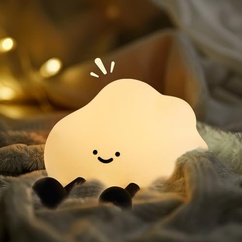 yokye Cloud Night Light, Cute LED Silicone Squishy Lamp, USB Rechargeable & 3-Level Dimmable, Portable Bedside Touch Night Lamp with Timer, Gift for Girls, Boys, and Teens