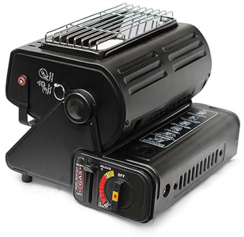 Calentador de gas portátil, mini estufa de calefacción para acampar al aire libre con temperatura ajustable, calentador de quemador de butano 2 en 1 con asa, para acampar, senderismo, pesca black