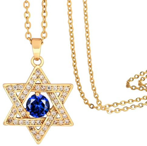 Star of David Necklace Birthstone Davidsstjärna halsband: Dekorativt litet halsband hänge | judiskt stjärnhalsband, 14 karat guld smyckesgåva för kvinnor, small, Mässing, Zirkon