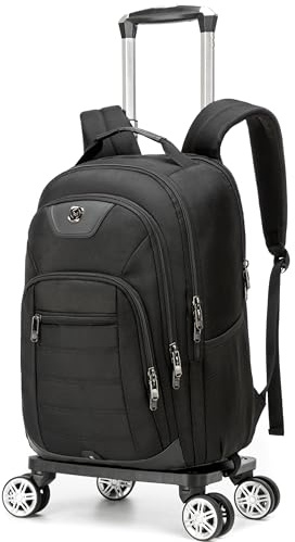 Homskiii Rolling Laptop Backpack for Men Carry on Luggage Roller Backpack with Wheels Removable Wheels and Trolley Black Wheeled Backpacks for Travel Airline Approved