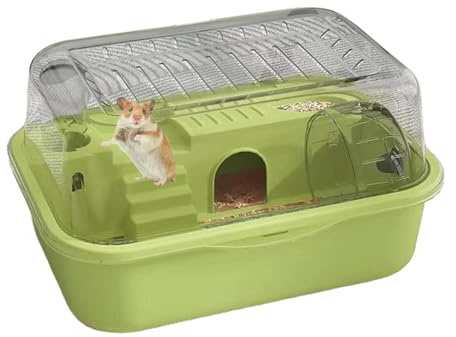 Hamsterbur med 2 nivåer med tysta löparhjul, ventilerat litet djurhölje för kanin, chinchilla, ekorre, gerbil komfort, perfekt vila och lek inomhus