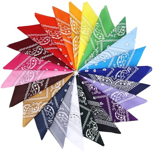 Vuxava Bandana Hombre Mujer – Set de 23 Pañuelos Bandana de Poliéster 54x54 cm – Coloridas para Cabeza, Cuello o Pelo, Roja Azul Rosa, Niño Niña, Negra y Blanca