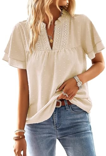 TUUHAW Top Femme T-Shirts à Manches Courtes Femme Été Abricot XL