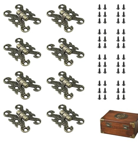 Nevoluxer Kit de 8 Bisagras Antiguas Vintage - Bisagras Decorativas Retro para Muebles, Puertas y Cajas de Madera - Incluye Tornillos para Fácil Instalación