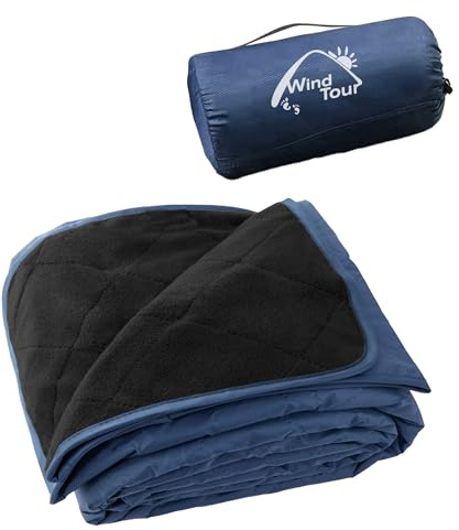 Wind Tour Warm Polar Fleece Blanket Picnic Outdoor & Beach, Machine Washable Camping Quilt for Cold Weather, Adventure, Sleeping, Backpacking (Dark Blue)