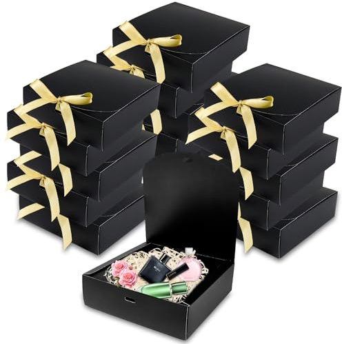 15 Stück Geschenkboxen mit Deckel und Bändern,Schwarz Geschenkkarton,16x16x5cm Geschenkbox Set,geschenktüten weihnachten,für Hochzeit Geburtstag Weihnachten Party Geschenke Verpackung ﻿