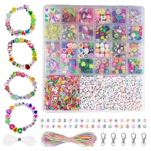xolear 1800 Pezzi kit Perline per Braccialetti, Set Braccialetti Bambina fai da te Contiene 26 Tipi di Perline, Colore Kit per il fai da te Gioielli, Regalo per Bambine e Bambini dai 6 Anni in su