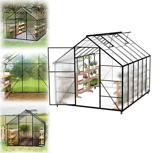 VA-Cerulean Invernadero con base, 305 x 250 x 205 cm, para tomates, de aluminio, con puerta corredera y tragaluz, estable, resistente al invierno, resistente a los rayos UV