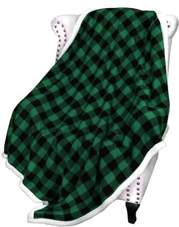 Catalonia Buffalo Plaid Green Sherpa Throw Blanket, Reversible Soft Fuzzy Comfy Snuggly Throws for Couch, 50x60 inches, St. Patrick Gift