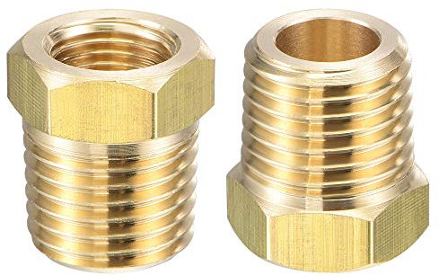 sourcing map Brass Pipe Fitting Reducer Adapter 1/4 NPT Male x 1/8 NPT Female for Water Oil Air Pressure Gauge Temp Sensor, 2pcs