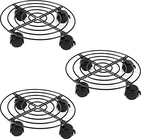 ZOENHOU 3 Pack 10.6 Inch 27cm Metal Plant Caddy with Wheels, Round Garden Flower Dolly Movable Wheels Rolling Stand Trolley for Planter Pot Indoor Outdoor Home, Black