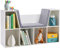 HOMCOM Bücherregal Kinder Kinderregal mit Sitzhocker 6 Fächern 3 Kissen Spielzeugregal Kinderbücherregal Spielzeug-Organizer für Spielzimmer Kinderzimmer 103 x 30 x 62 cm Weiß+Grau