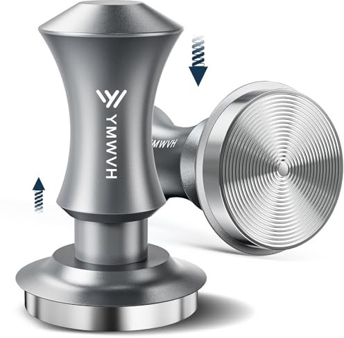 Kaffee Tamper 53.3mm, Edelstahl Espresso Tamper Silbergrau mit 30lbs Anpressdruck, Ripple Base Kaffeepresse für 54mm Bodenloser Siebträger