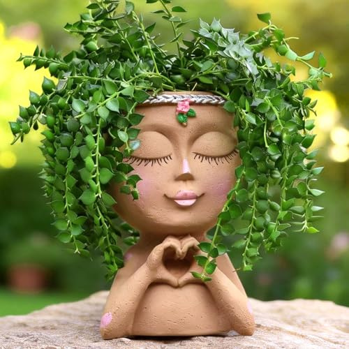Meltset Face Planters Pots Head Unique Face Flower Pot Head Planter for Indoor Plants Cute Small Succulent Pots Indoor Plant Pot with Drainage (Brown)