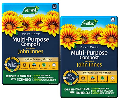 Topline Westland Multi-Purpose Garden Compost - Peat Free Multi Purpose Compost Soil with John Innes, 2 x 25L Bags with Topline Card for Indoor & Outdoor Plants, Growing Vegetables. (MPC2)