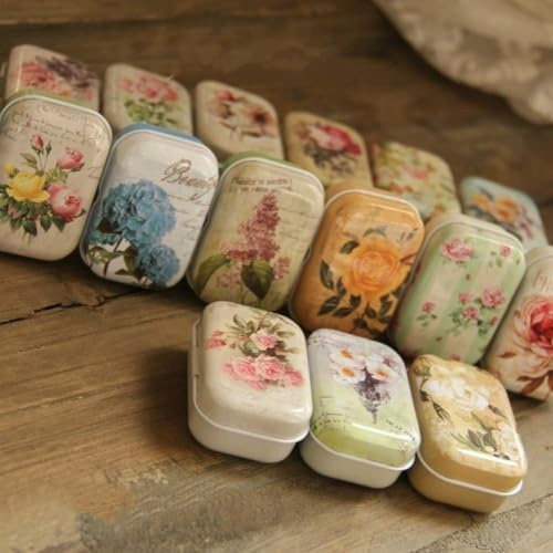 8Pcs Mini Flower Tin Trinket Jewelry Organizer Storage Box Decorative Boxes Small Metal Tins with Hinged Lids Portable Box Containers Small Storage Kit,Mothers Day Gifts for Wife