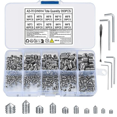 Lot de 350 vis à tête sphérique conique M3/M4/M5/M6/M8 - Vis à six pans creux en acier inoxydable - Vis à tige filetée avec six pans creux pour poignées de porte - Avec 5 clés Allen