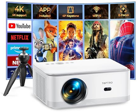 TOPTRO Mini Projector 1080P 4K Supported【Android 13 & Short Throw】 Portable Smart Projector with 270° Adjustable Stand, WiFi 6 Bluetooth 5.4, Auto Keystone, Home Movie Projectors (Bianco)