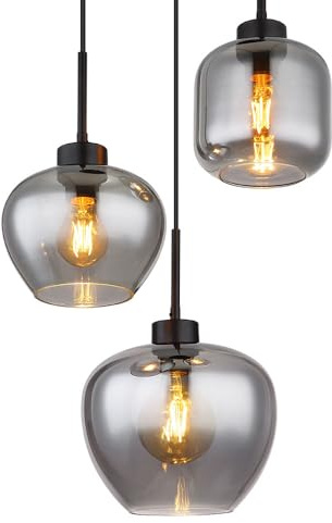 LED Pendellampe Esstischleuchte Rauchglas Wohnzimmerlampe Hängelampe 3 flammig, Metall schwarz, 3x 7W 806Lm warmweiß, DxH 38x120 cm