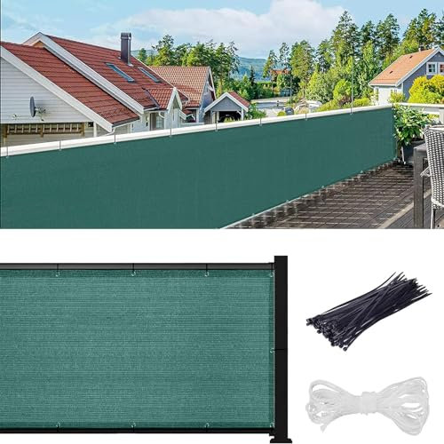 FUOBECIE Balcony Privacy Screen, Garden Screening 90x500cm, Privacy Fence Screen Weatherproof and UV Protection with Cable Ties, Windbreak Netting for Outdoor Wall Garden Yard Pool-Dark Green