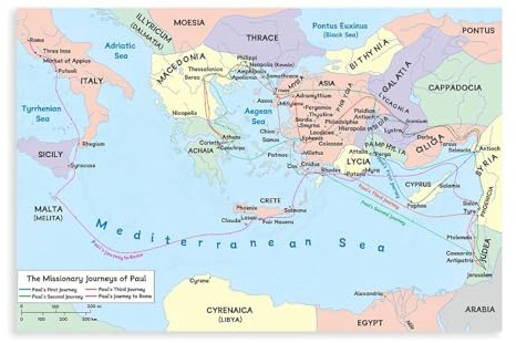 Bible Story Study Map Chart Missionary Journeys of Paul Landscape Picture Print Canvas Poster Modern Wall Art for Living Room Bedroom Decor 16x24inch(40x60cm) Unframe