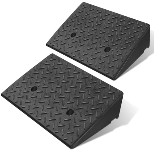 DNA MOTORING 2pcs Rise Rubber Curb Heavy Duty Driveway Threshold Ramp 19.7 in L x 13.8 in W x 5.5 in H for Loading Dock, Warehouse, Wheelchair, Motorcycles, Cars, TOOLS-00646, Black