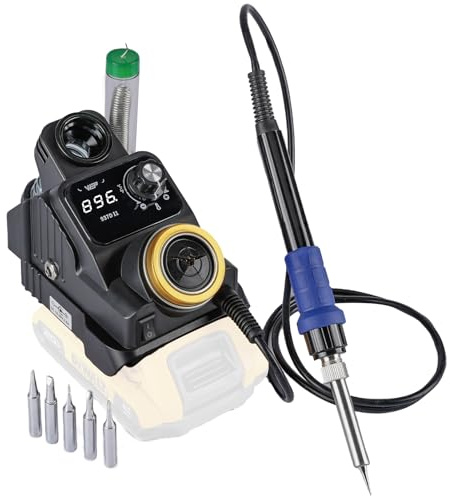 WEP 937D-I 1 Cordless Soldering Iron Kit Compatible with Dewalt 20V/18V Battery, with Integrated Iron Holder, Digital Display, 6 Soldering Tips, Adjustable Temperature, Auto Sleep & Shutdown