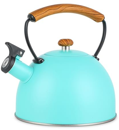 Whistling Stovetop Tea Kettle, 3.2 Quart Stainless Steel Teapot with Cool Touch Ergonomic Handle, Hot Water Fast to Boil, Blue