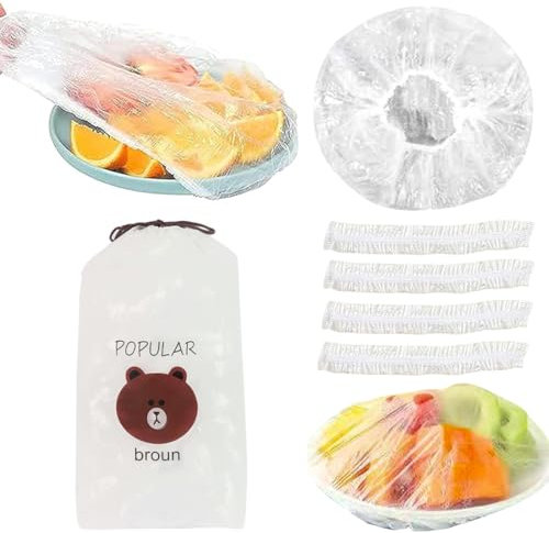 OUDQFCJ 100 pièces Sacs de conservation en plastique, Couvercles réutilisables, Sacs de scellage élastiques,Couvre Plat, Étirable, Plastique, Charlotte, de Bols Élastiqués