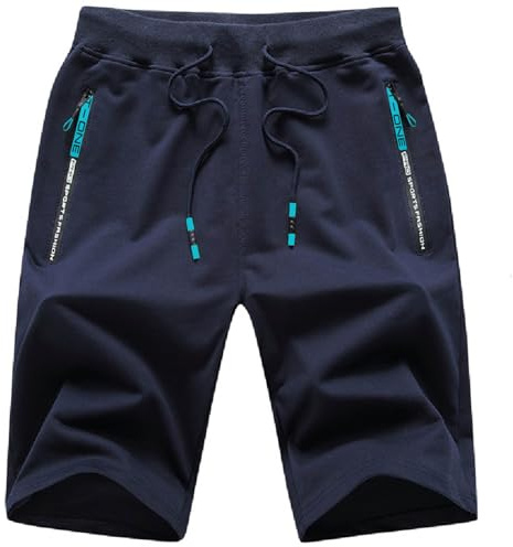 JustSun korta byxor herr shorts sommar sport bomull med A blå L