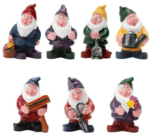 APOMOONS 7 Pièces Nains de Jardin Miniatures, Nain de Jardin Figure de Jardin Nain de Jardin Drôle Mini Nain Jardin de Fées Figures de Nains de Jardin Miniatures pour Fête de Décoration de Jard