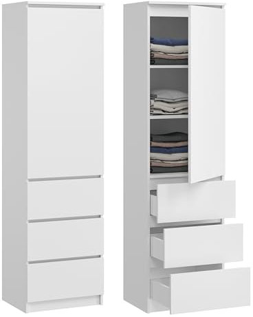 KUBUTKU Mehrzweckschrank mit 3 Schubladen 3 Fächern und Türen Haushaltsschrank Kleiderschrank Büroschrank 180,5x50x40 cm (Weiß)