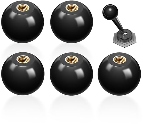 ITSOGOO 5 Stycken M6*25 mm Svarta Bakelit Bollhandtag,Svart Kulknopp, Spakknopp med Inbyggd Koppar Skruvmutter,Bakelit Kulspaksknopp för Gräsklippare Traktorer Olika Maskinverktyg