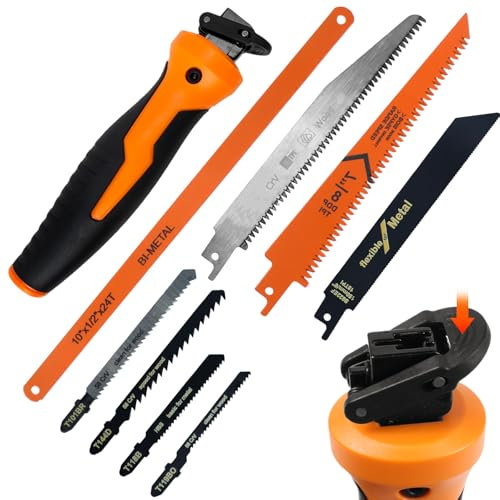 Set di Seghe 8 in 1, Mini Seghetto per Fai-da-te con 8 Lame Intercambiabili, Design Autobloccante e Impugnatura Ergonomica, Sega Compatta per Legno, Plastica e Compensato