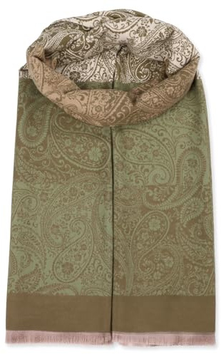 malito – Sciarpa da donna alla moda – XXL morbida viscosa mix cashmere – Sciarpa invernale con stampa decorativa moderna e lunga – Pashmina Stola Orient S607, verde-bianco, Taglia unica